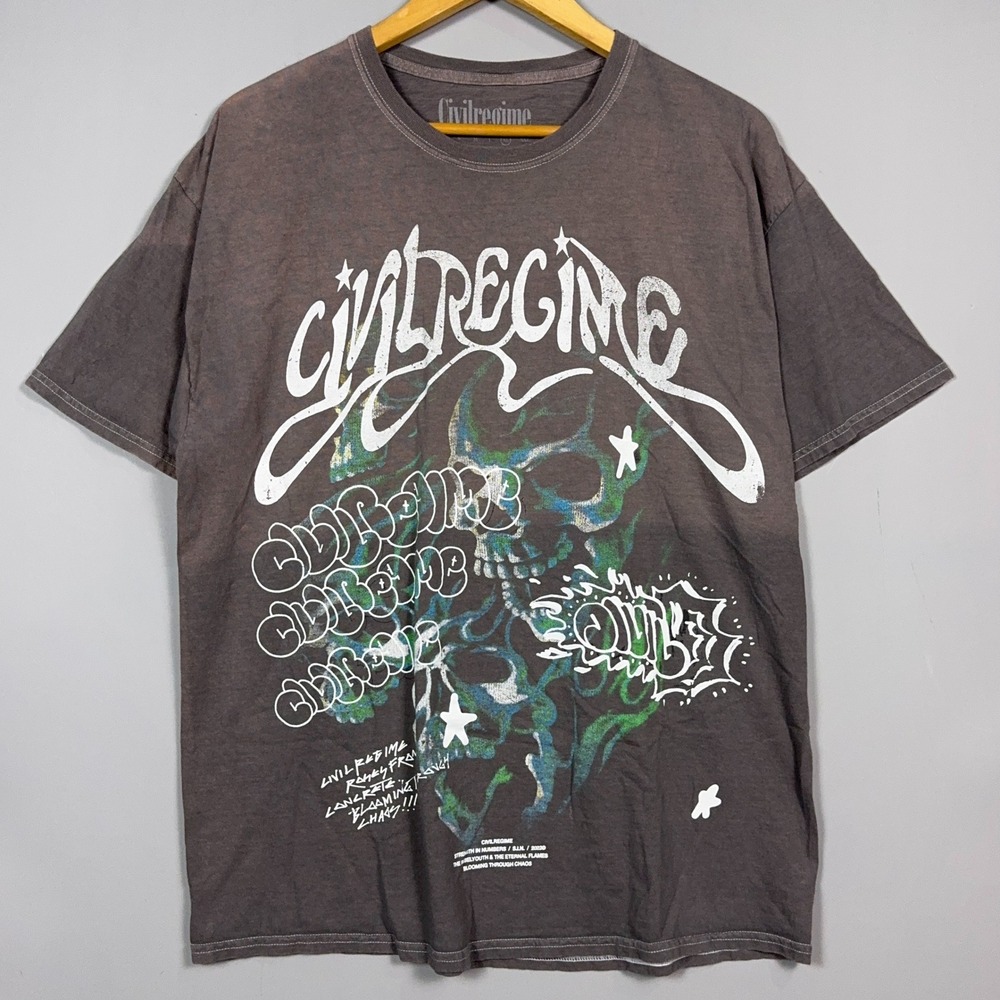 Civil Regime Faded Distressed T-Shirt Mens Size XL Skull Streetwear Grey